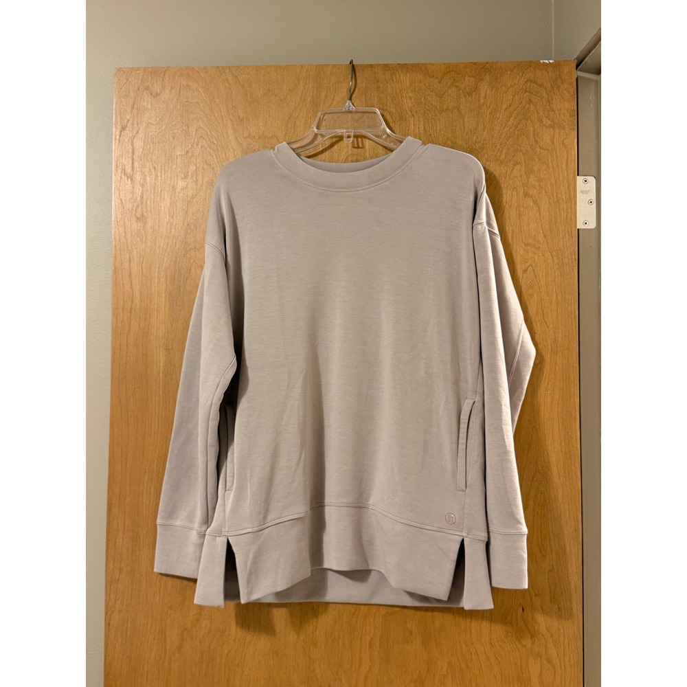 Sage Collective Scuba Tunic Sweatshirt Womens L Taupe Crewneck Side Pockets